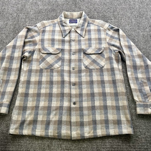 Vintage Pendleton Wool Board Flannel Plaid Loop Collar Flap Pockets Men's‎ Large
